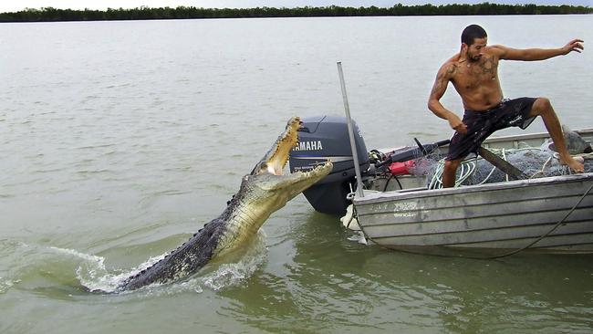 This monster crocodile came within a metre of making a meal of fisherman Novon Mashiah on a Territory river. Novon’s mate Doron Aviguy was on hand to SNAP this incredible photo. Picture: Doron Aviguy