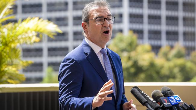 Premier Steven Marshall speaks to the media. Picture: Roy Van Der Vegt