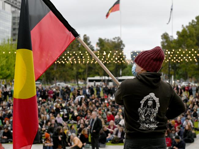 November 2, 2022: A vigil was held in Victoria Square for Cassius Turvey, a 15-year-old Indigenous boy who was allegedly murdered in a racially motivated incident while he was walking home from school in Perth. Picture: Naomi Jellicoe