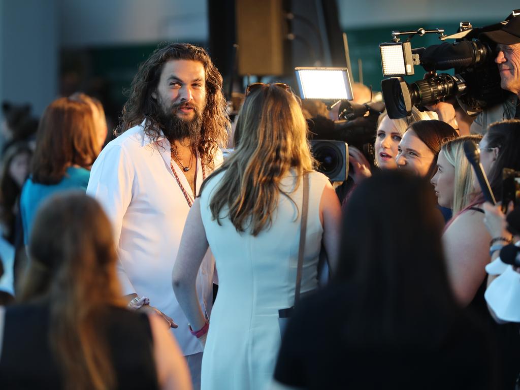 Jason Momoa at the Australian premiere of Aquaman. Picture: Nigel Hallett