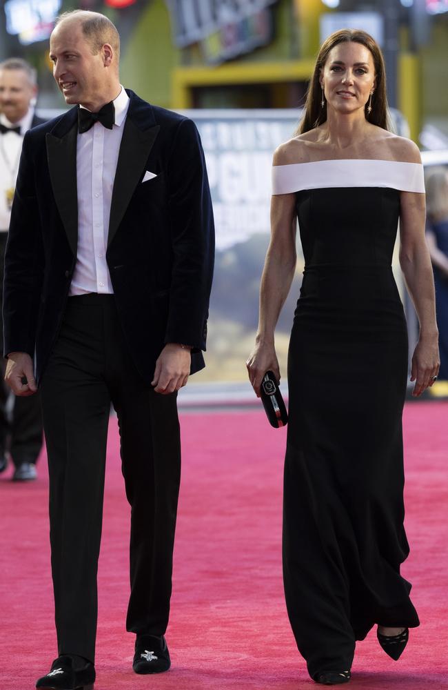 Kate, right, turned heads at the Top Gun: Maverick premiere showing a lot of skin for a royal. Picture: Getty Images