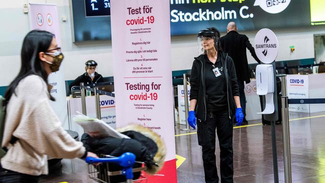 Testing station at Stockholm's Arlanda Airport, for arriving international travellers. Picture; AFP.