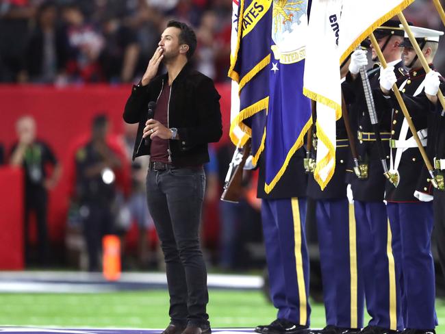 Luke Bryan performed the national anthem. Picture: AFP