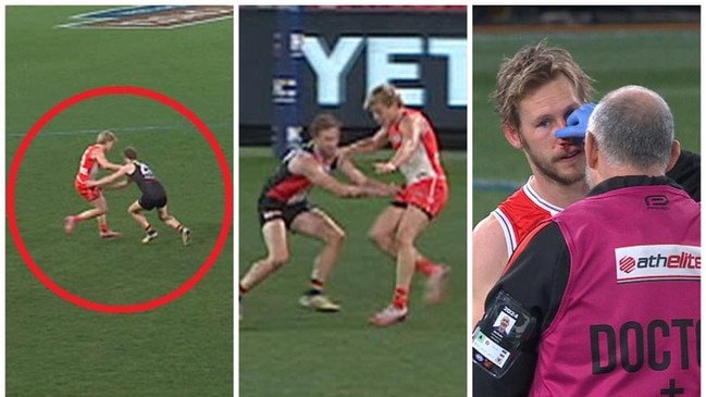 Isaac Heeney is no longer eligible for the Brownlow Medal after coming into contact with Jimmy Webster – leading to a bloody nose.