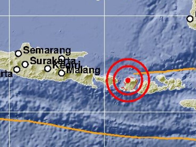 A second earthquake has hit the Indonesian island of Lombok. Picture: Indonesian Meteorological and Geophysics Agency