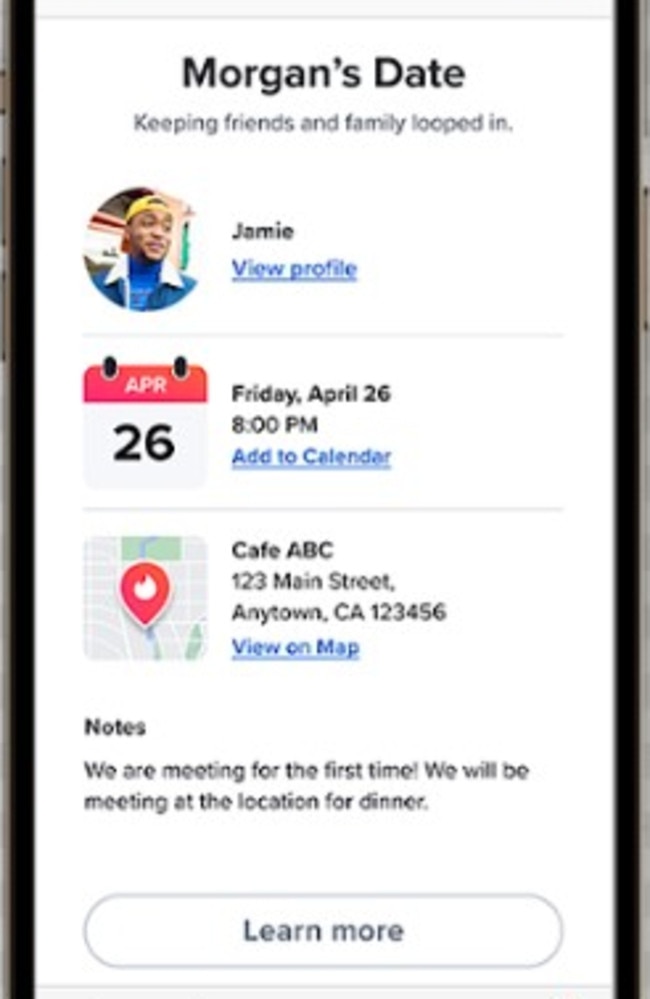 Tinder's latest feature is called Share My Date. Picture: Supplied