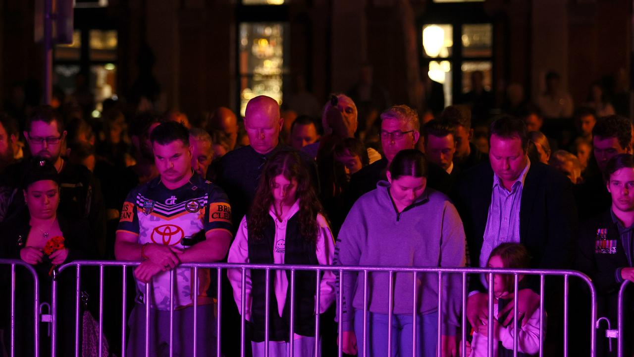 Members of the public during the ANZAC Day Dawn Service held in Brisbane. Picture: NCA NewsWire/Tertius Pickard