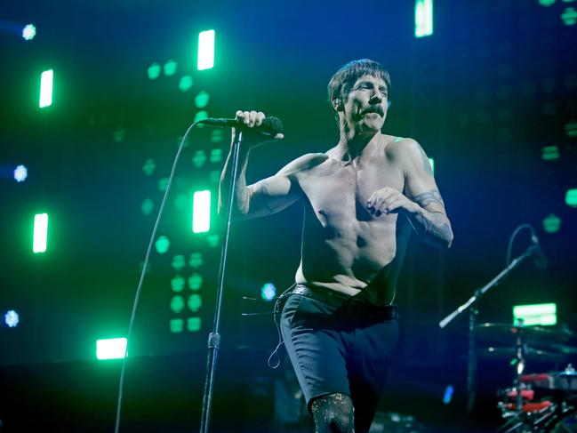 Red Hot Chili Peppers front man Anthony Kiedis performs at the Derwent Entertainment Centre in Hobart. Picture: PATRICK GEE
