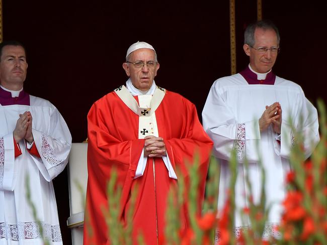 Pope Francis celebrates a mass on Thursday. Picture: AFP/ Alberto Pizzoli