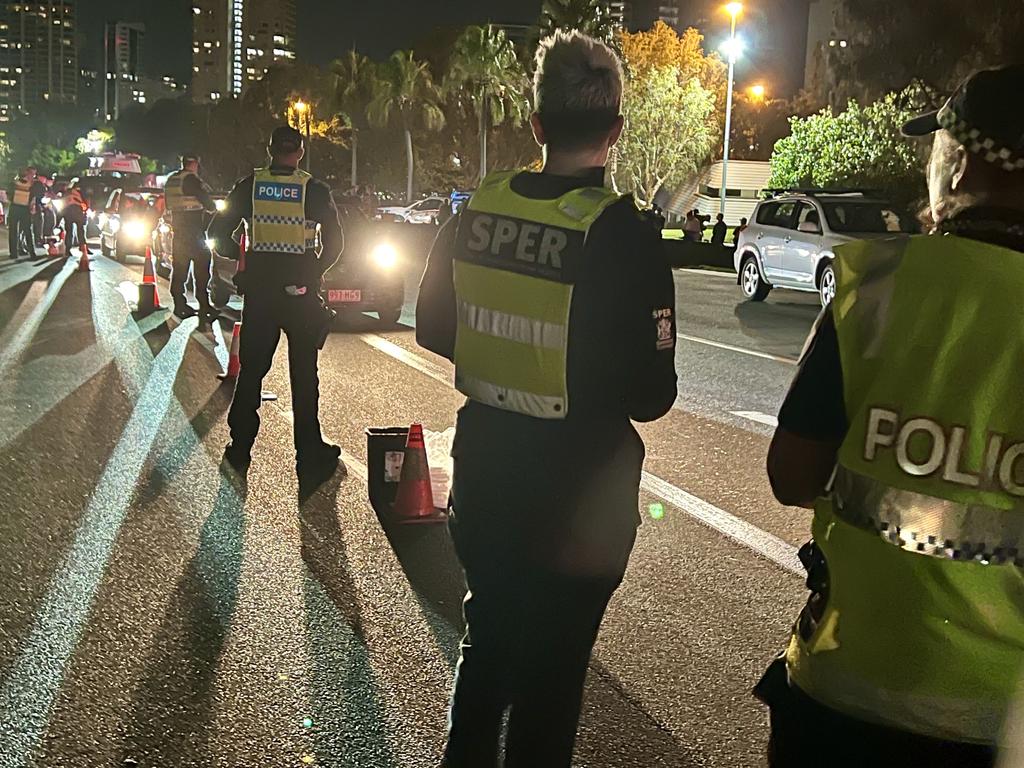 Police conducting a road safety operation at Surfers Paradise on Thursday night. Picture: Keith Woods.