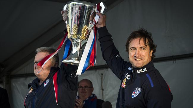 Western Bulldogs president Peter Gordon and coach Luke Beveridge in Ballarat. Picture: Jason Edwards