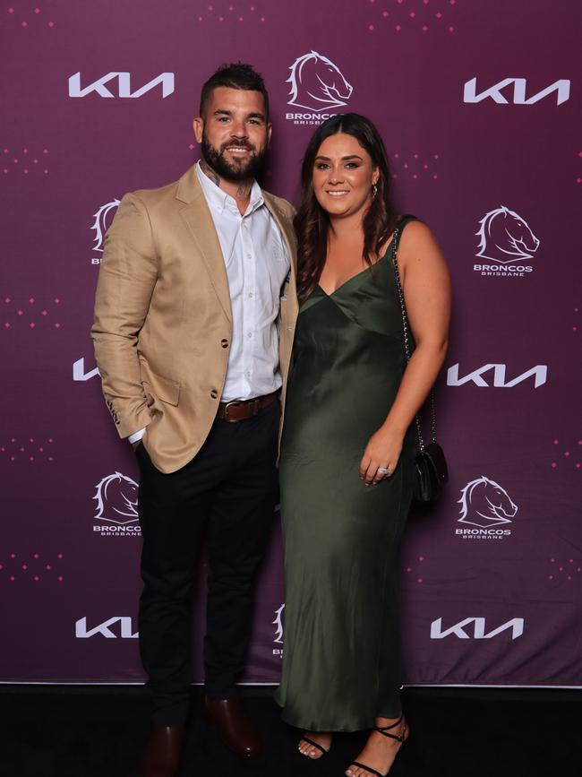 Adam and Tallara Reynolds at the Brisbane Broncos’ season launch at Water’s Edge, Hamilton. Picture: David Clark