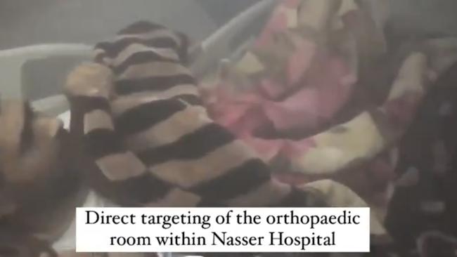 The moment the orthopaedic department at Nasser Hospital in Khan Younis is attacked by Israel’s forces. Picture: X