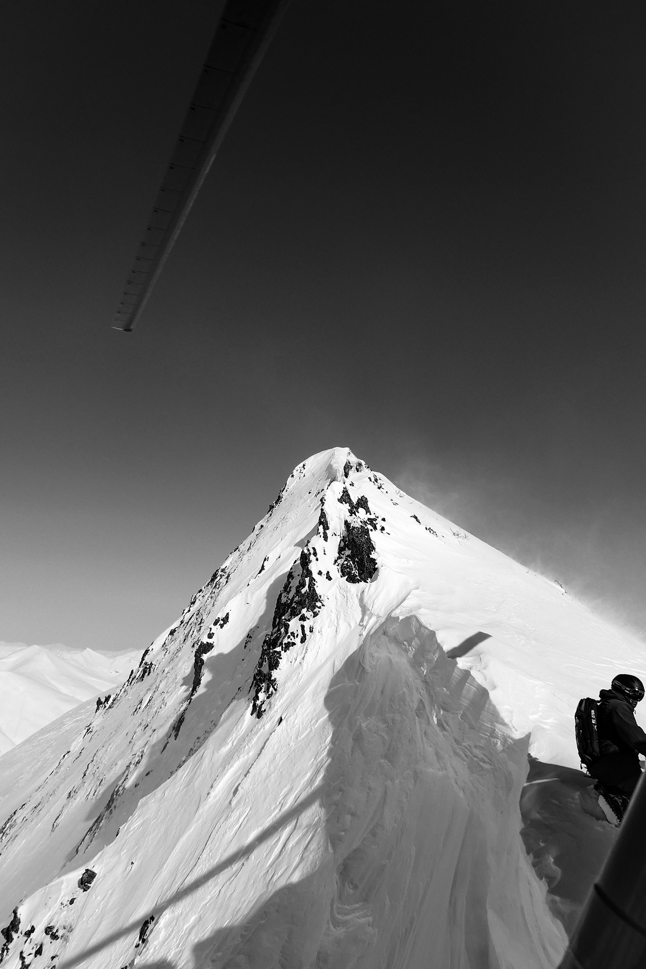 <p><em>Heli-skiing when the surf was flat. Image credit: Fraser Dovell</em></p>