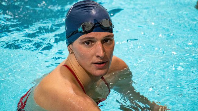 Lia Thomas, a transgender woman, during the 2022 US collegiate championships. Picture: AFP