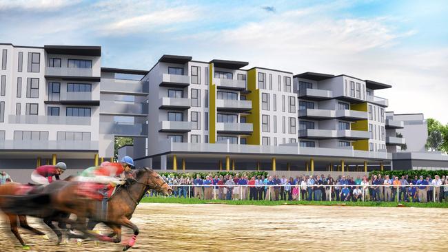 An artist impression of the Corcoris buildings next to the Gold Coast Turf Club.