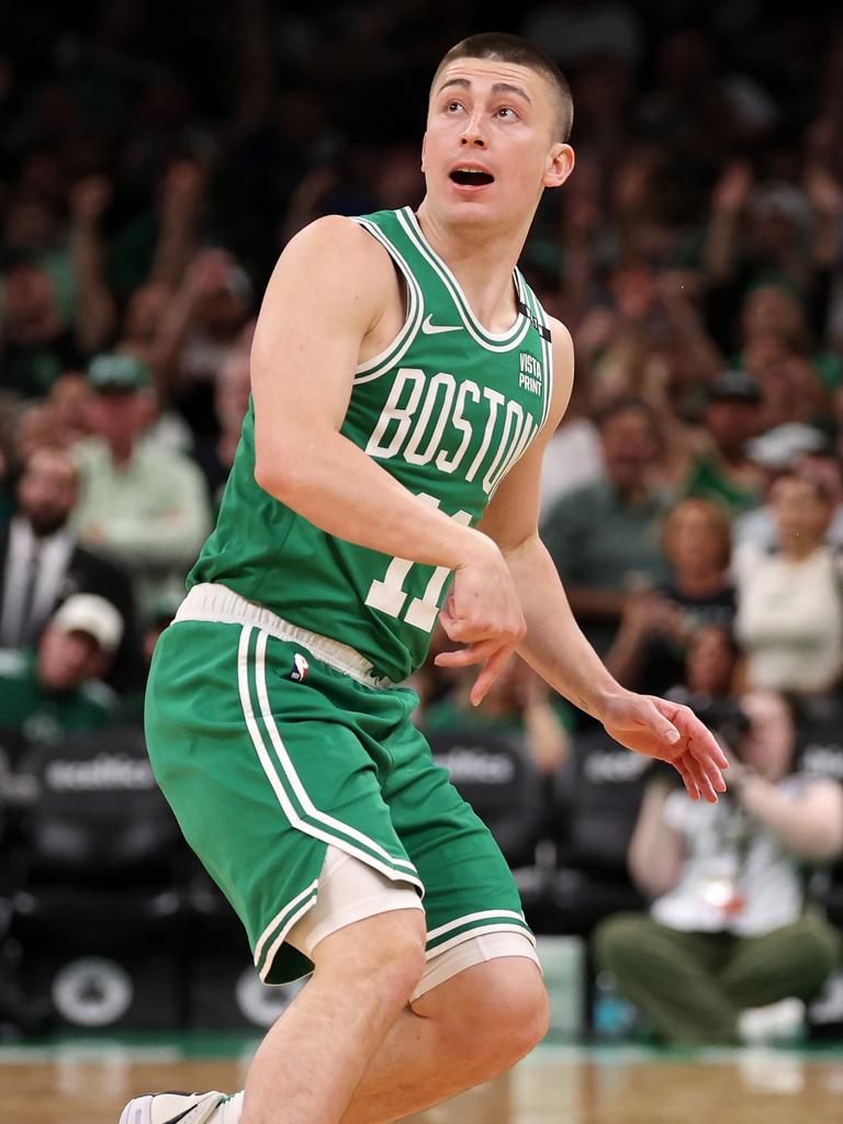 Payton Pritchard hit a first half dagger. (Photo by Elsa/Getty Images)