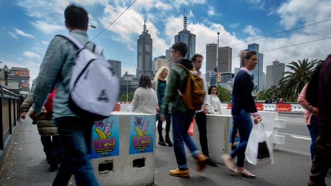 Authorities have brought in extra bollards to protect NYE crowds in Melbourne, where a car rampage before Christmas is fresh in everyone’s minds. Picture: Jay Town