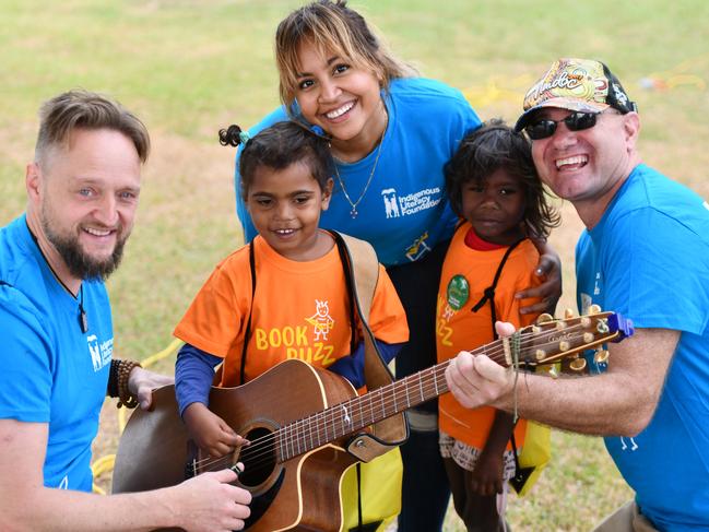 Jessica Mauboy in the Tiwi Islands as part of her commitment to Indigenous Literacy Foundation. Picture: Wayne Quilliam