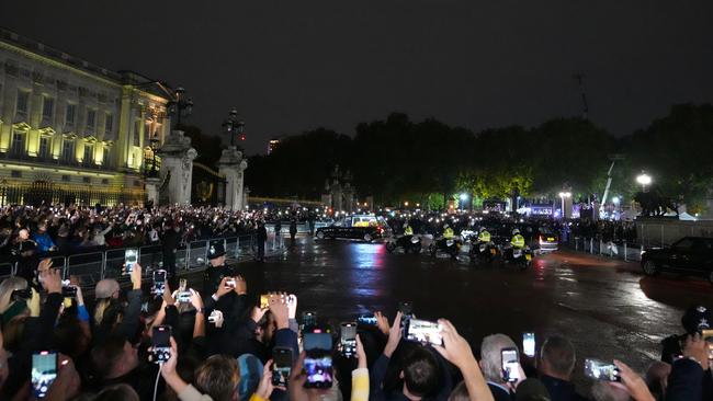 The streets of London were lined with mourners to catch a glimpse of the Queen’s coffin come home. Picture: Getty Images