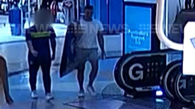 CCTV shows Beau Lamarre-Condon and a friend buying a surfboard bag. Picture: 9 NEWS