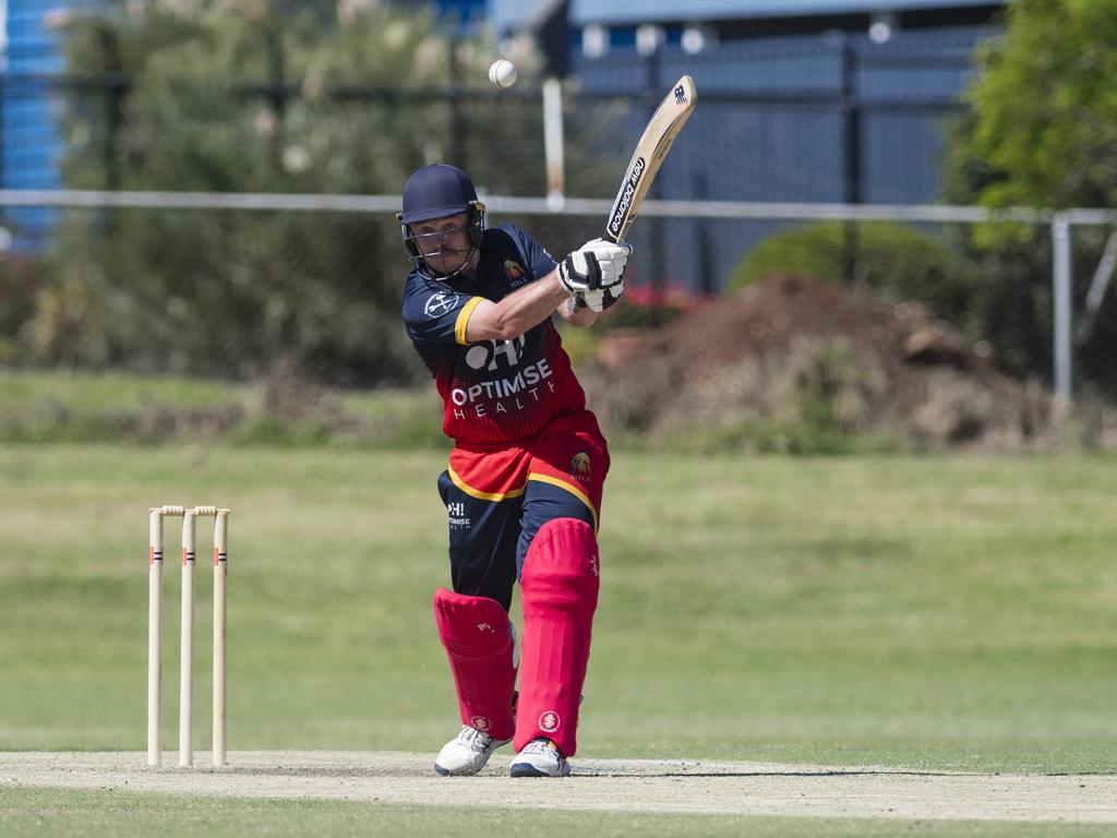 Kahlem Reardon bats for Metropolitan-Easts against Souths Magpies in Toowoomba Cricket Reserve Grade One Day grand final at Captain Cook Reserve, Sunday, December 10, 2023. Picture: Kevin Farmer