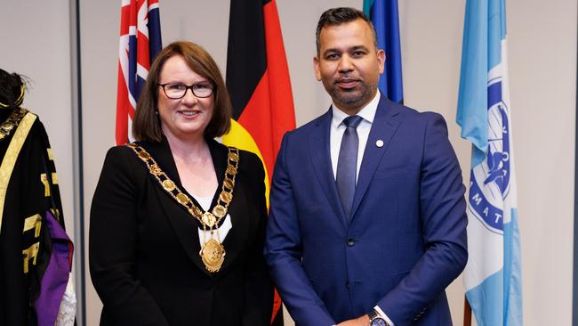 Parramatta Lord Mayor Donna Davis and Deputy Lord Mayor Sameer Pandey in January 2022.