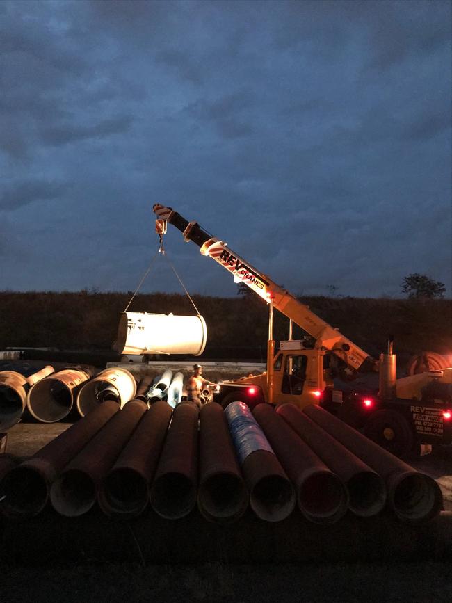 Townsville City Council had to replace a part of the pipe that burst between the Ross River Dam and the Douglas Water Treatment Plant. Picture: Townsville City Council