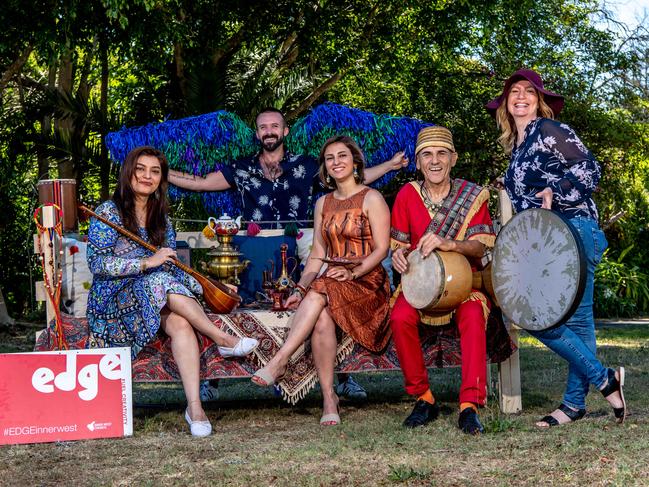 Elham Marvi from Refugee Welcome Centre, artist Aaron McGarry, Moones Mansoubi Coordinator Community Refugee Welcome Centre, Robin Zirwanda musician from ‘Azadoota’, Rebekka Neville musician from Five Star Caravan. Picture: Monique Harmer