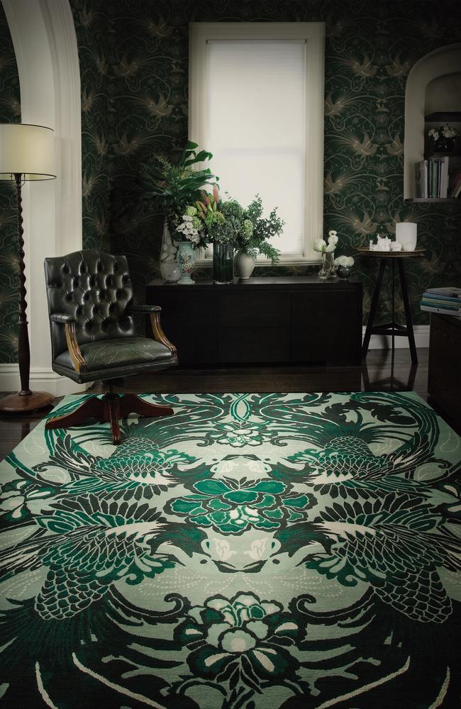 Designer Catherine Martin’s range for Designer Rugs includes the jewel-like Night Bird pattern.