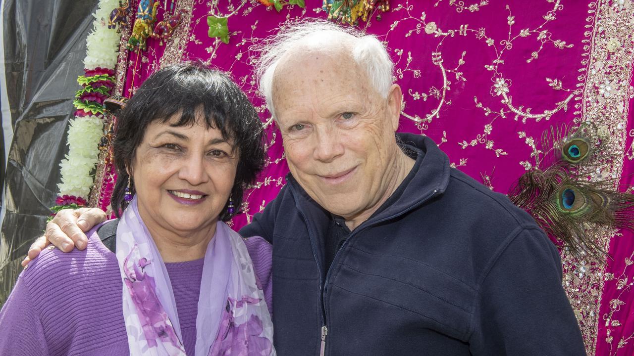 Gitie and Ron House. Krishna Janmashtami celebrations in Toowoomba Civic Square. Sunday, August 28, 2022. Picture: Nev Madsen.