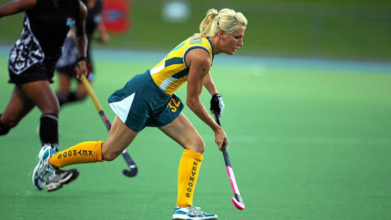 Nikki Hudson in action during her record breaking 280th game for Australia at the Oceania Cup and Olympic Qualifier hockey match between Australia and Fiji in Buderim in 2007. Picture: GRANT TREEBY