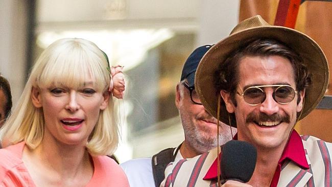 Jake Gyllenhaal and Tilda Swinton seen on the first day of filming Okja in New York City. Picture: Allan Bregg/Splash News