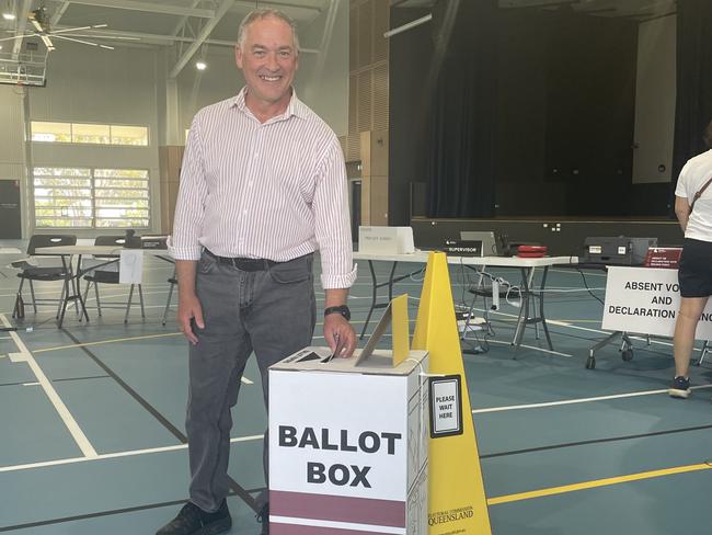 QLDVOTES24: Incumbent Hervey Bay Labor MP Adrian Tantari submits his vote into the ballot box at Urangan Point State School.