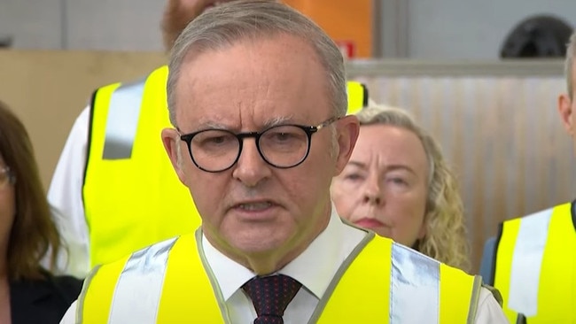 Anthony Albanese at his press conference in Newcastle.