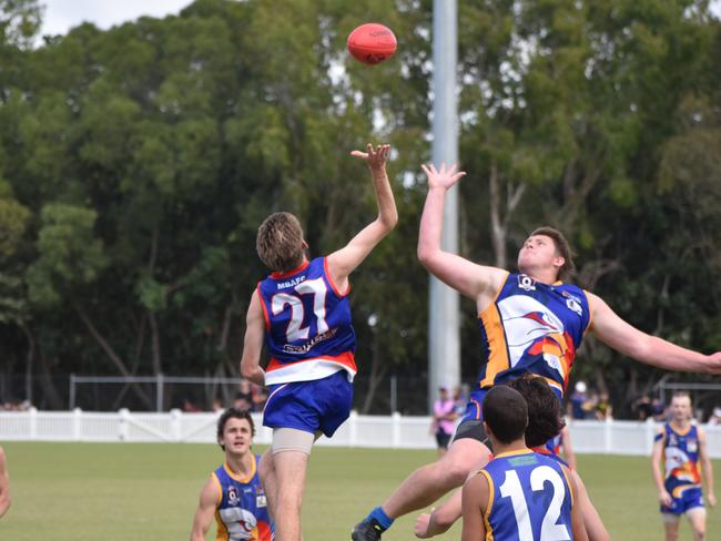 Josh Camilleri in the Moranbah Bulldogs v Whitsunday Sea Eagles u17s AFL grand final at Magpies Sporting Club, Mackay, September 11, 2021. Picture: Matthew Forrest