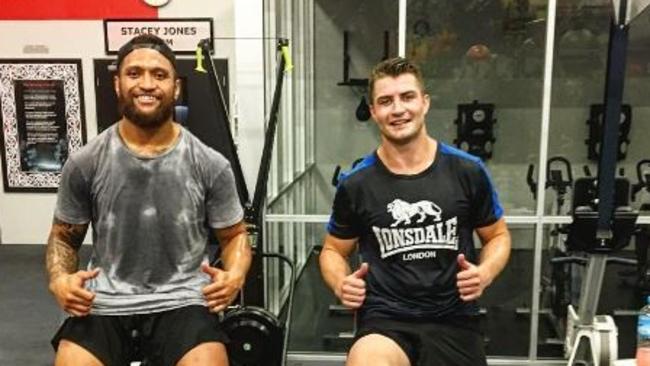 Kieran Foran working in the gym.