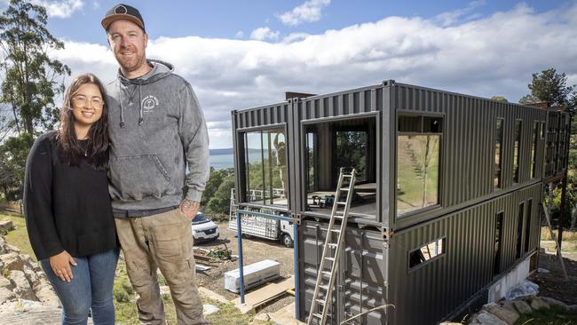 Josh and Kiara Rolf who are building a shipping container home at Flowerpot. Picture: Chris Kidd