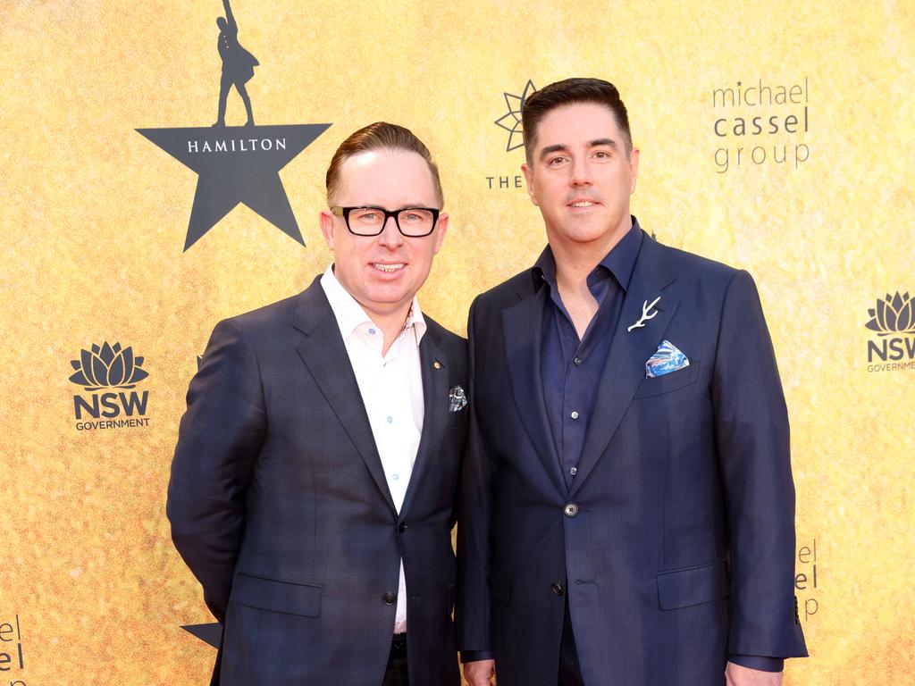 Allan Joyce and Shane Lloyd pictured on the Red Carpet for the Australian Premiere of Hamilton the musical, Sydney Lyric Theatre, Pyrmont. 27th March 2021. Picture by Damian Shaw