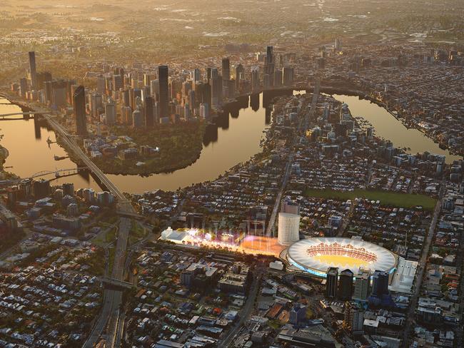 Supplied artist impression of the proposed Gabba redevelopment for the 2032 Brisbane Olympic Games