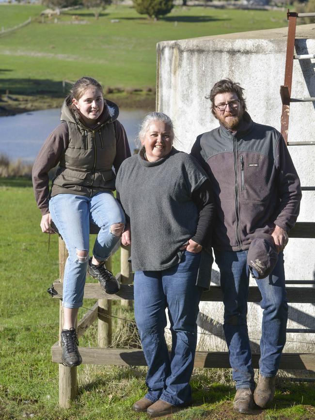 Nat Hardy and Jono Hurst, with their daughter Ruby Hurst, at Brooklands Free Range Farms.