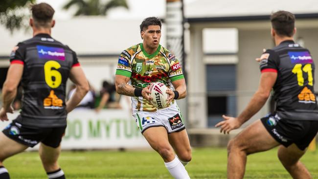 Townsville Blackhawks prop Emry Pere takes on Tweed. Picture: Alix Sweeney / Mendi Blackhawks Media