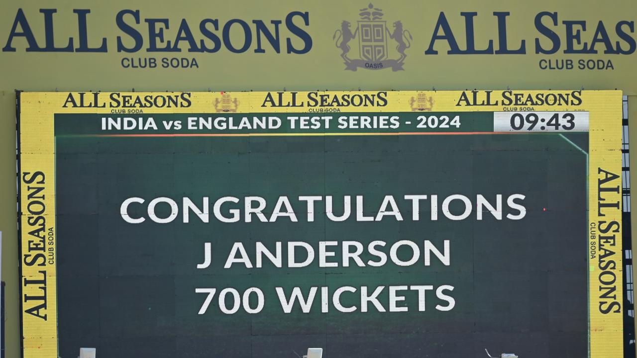 The scoreboard after James Anderson dismisses Kuldeep Yadav. (Photo by Gareth Copley/Getty Images)