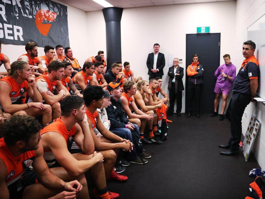 Coach Leon Cameron goes through his post match speech to players. Picture: Phil Hillyard