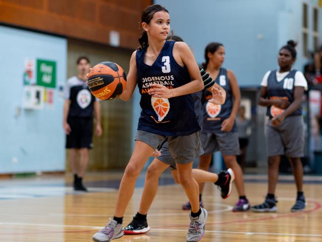 Dangalabba’s Latisha Forrester has impressed in both offence and defence during her team’s undefeated start to the Darwin Indigenous Community Basketball League. Picture: Che Chorley