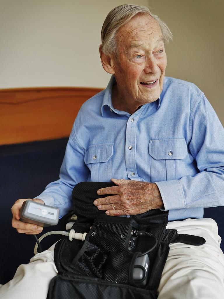 Jack Wellens with his battery pack, which he is connected to around the clock. Picture: Sam Ruttyn