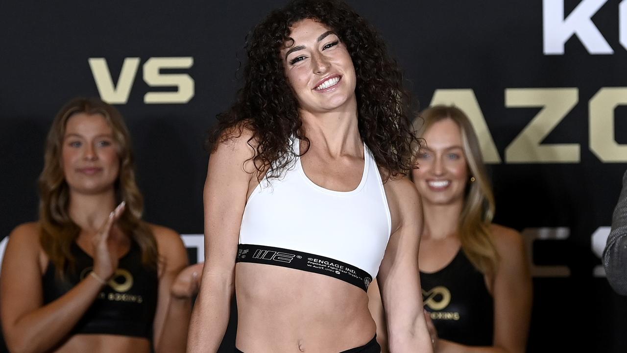 Jasmine Parr poses at the weigh in for her fight in Sydney on Wednesday night. Picture: No Limit Boxing/Gregg Porteous