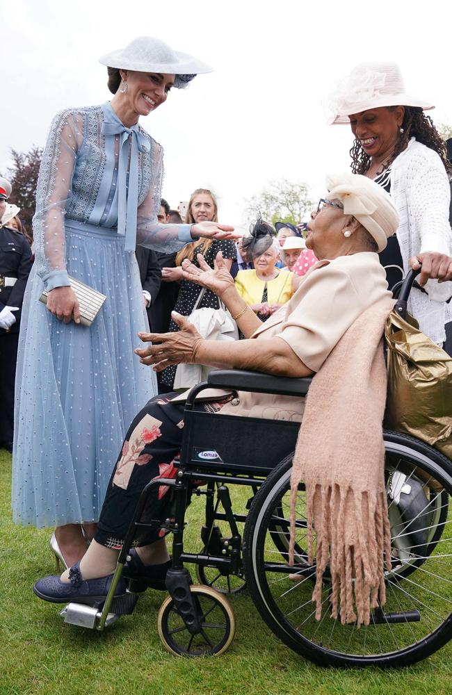 The Princess of Wales speaks to Aldith Grandison, 93, and daughter Jay Cee La Bouche. Picture: AFP