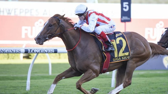 Giga Kick winning the All Aged Stakes at Randwick in 2023. Picture: Bradley Photos