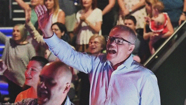 Scott Morrison attends a church service during the 2019 election campaign.